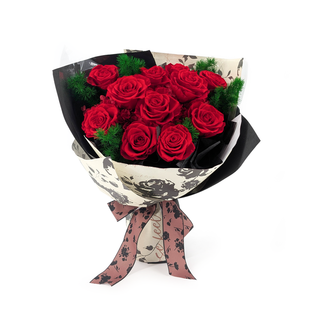 Premium-Blumenstrauß in der Box - EVERGIVE – A Lasting Gesture – Ruby Devotion